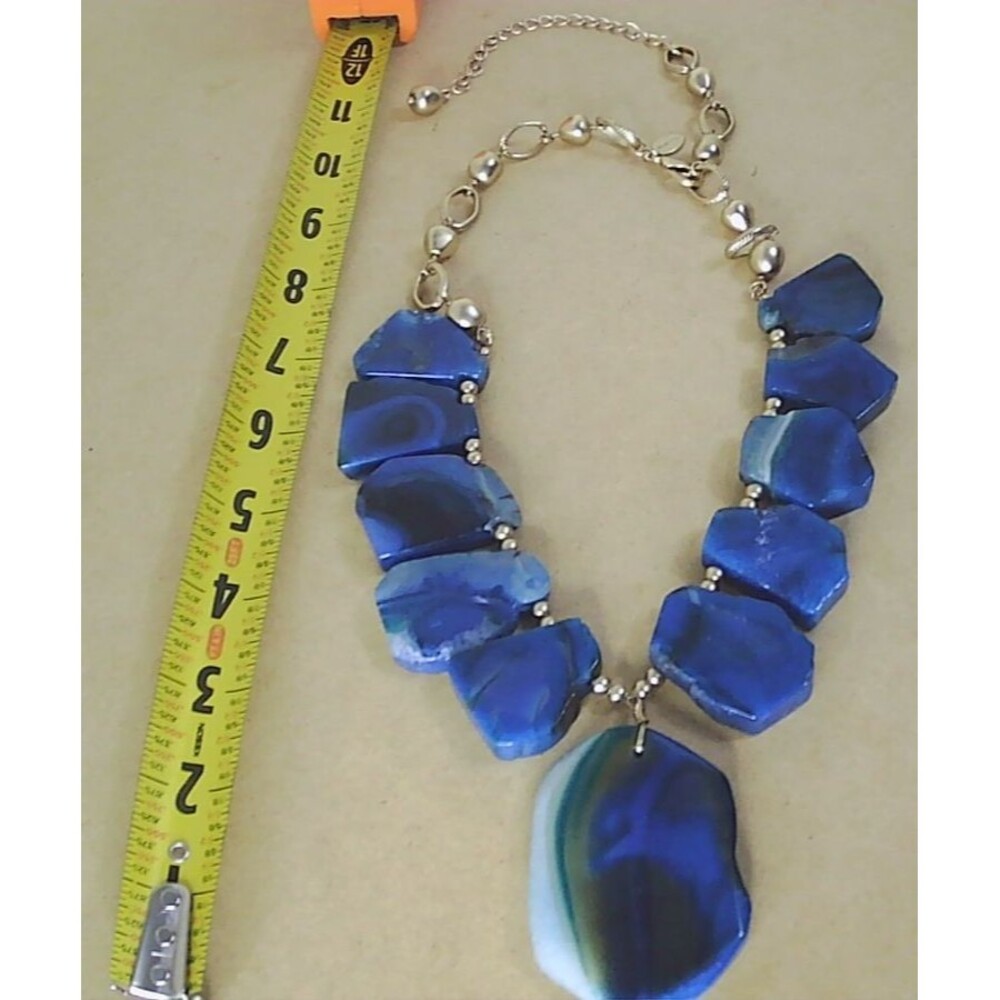 Chico's statement blue agate bib stone jewelry brass coated necklace - Picture 5 of 6